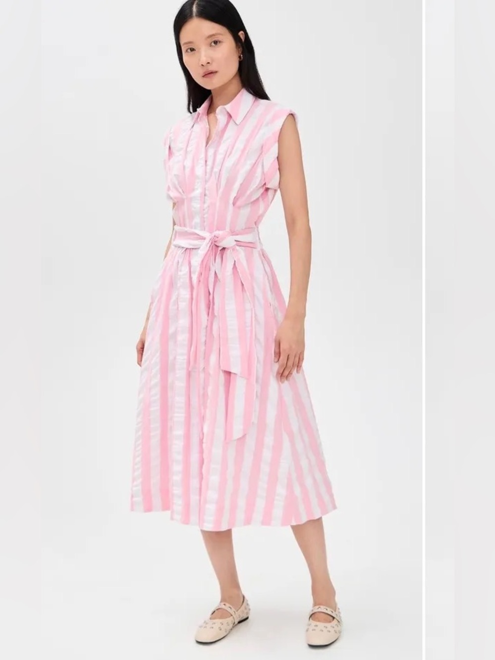 NWT Shopbop Le Bop Linen-Blend Pink & White Striped Maxi Shirt Dress